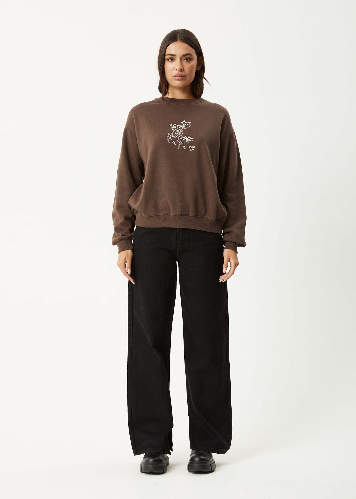 AFENDS Womens Mackie - Crew Neck Jumper - Coffee