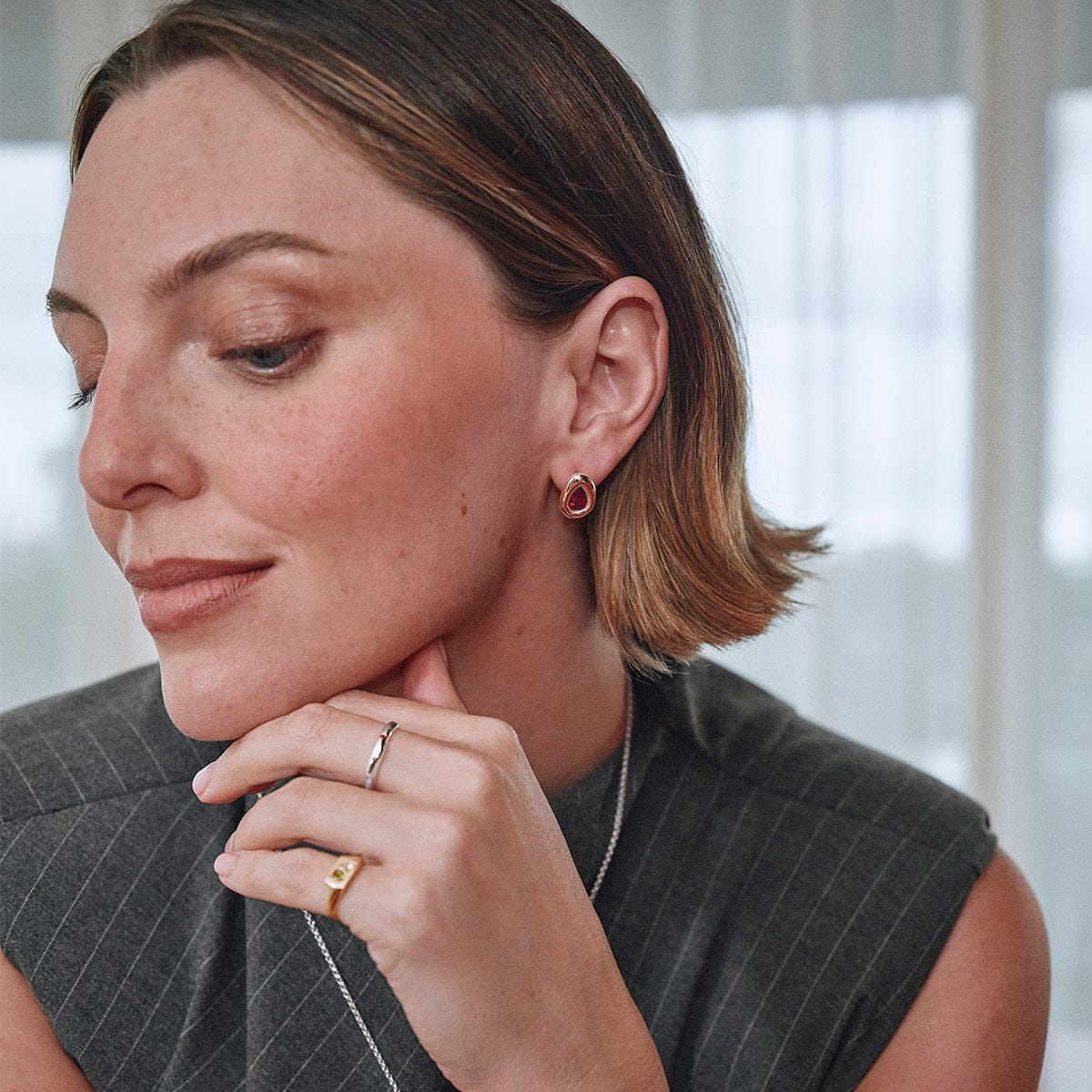 Estée Lalonde Garnet Teardrop Studs 18ct Gold Plate