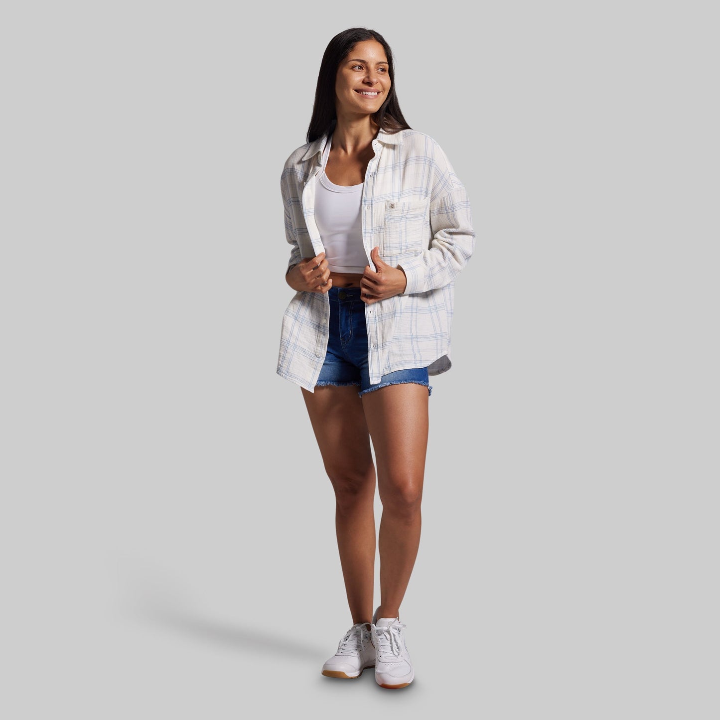Women's Oversized Summer Plaid (Sunwashed Pearl)