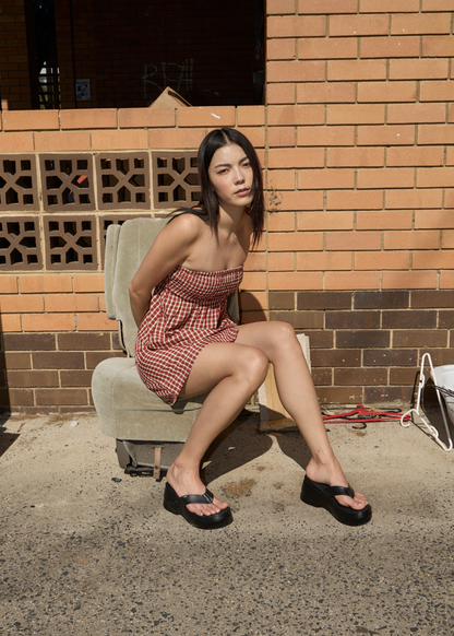 AFENDS Womens Austin - Check Mini Skirt - Red Rum