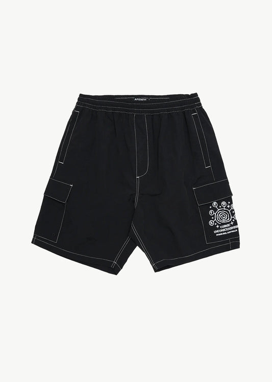 AFENDS Mens Cosmic - Cargo Baywatch Swim Short 18" - Black