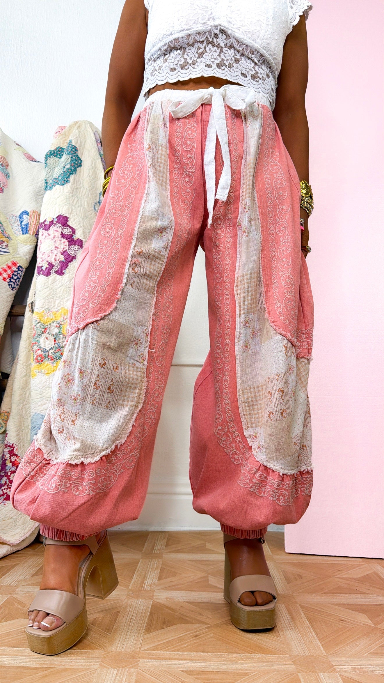 Solara Embroidered Jogger, Coral Pink