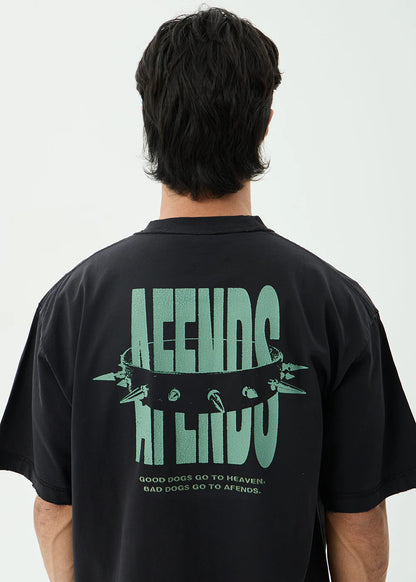 AFENDS Mens Bad Dog - Heavyweight Boxy Tee - Stone Black