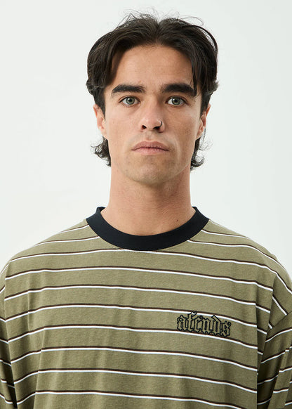 AFENDS Mens Altitude - Boxy Long Sleeve Tee - Stone Stripe