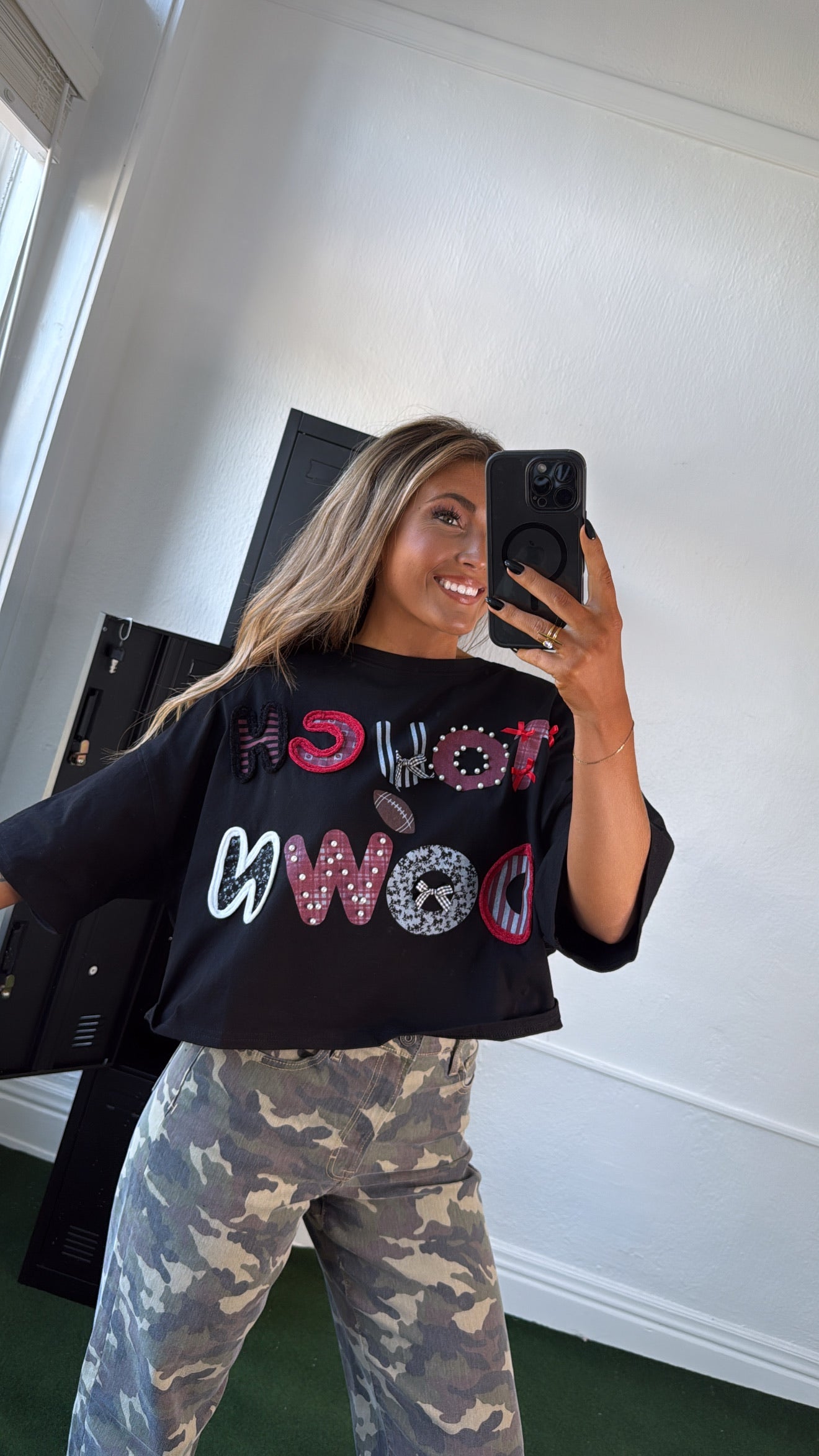 Touchdown Thread Graphic Top, Black