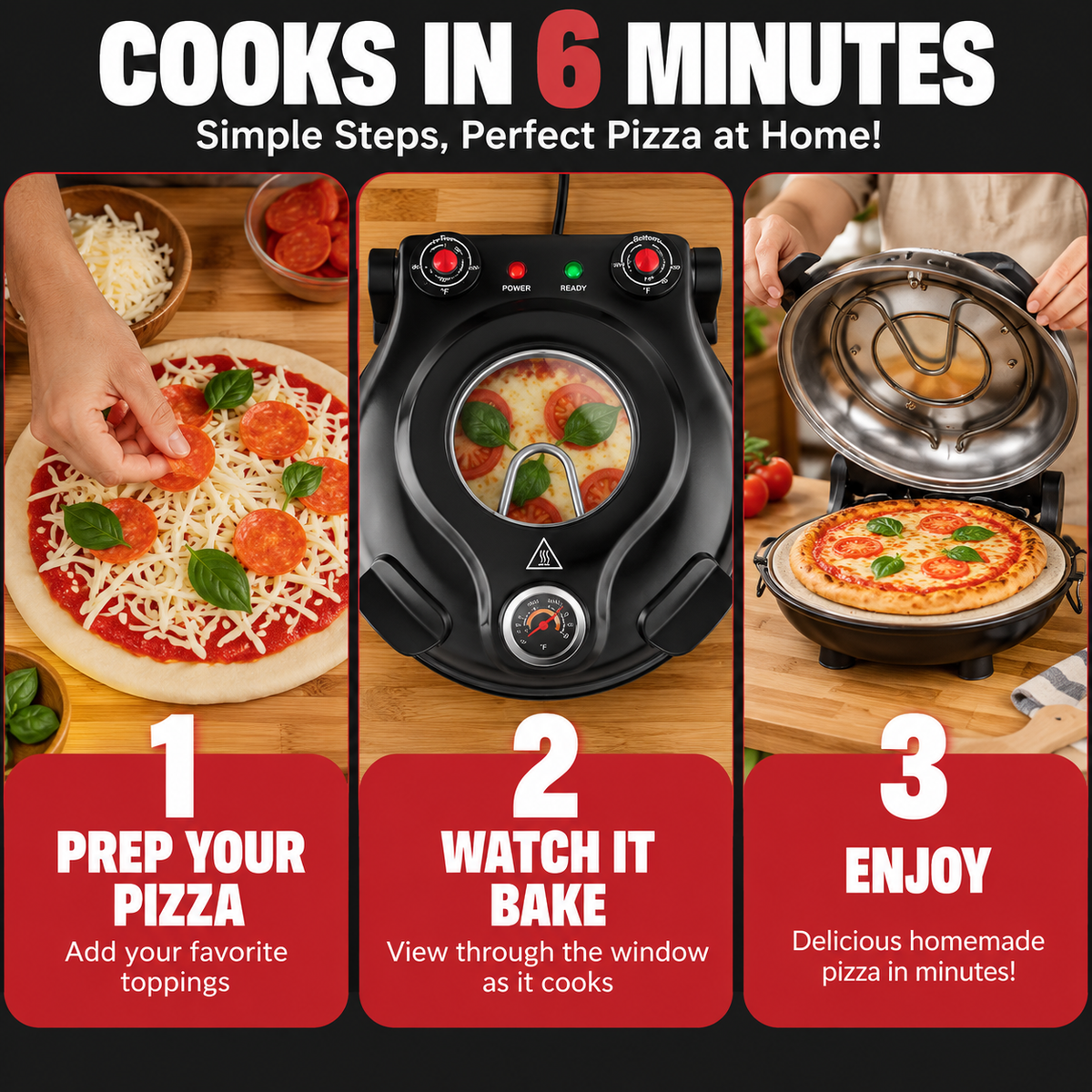 12 Inch Electric Pizza Oven with Ceramic Stone & Dual Heat Control