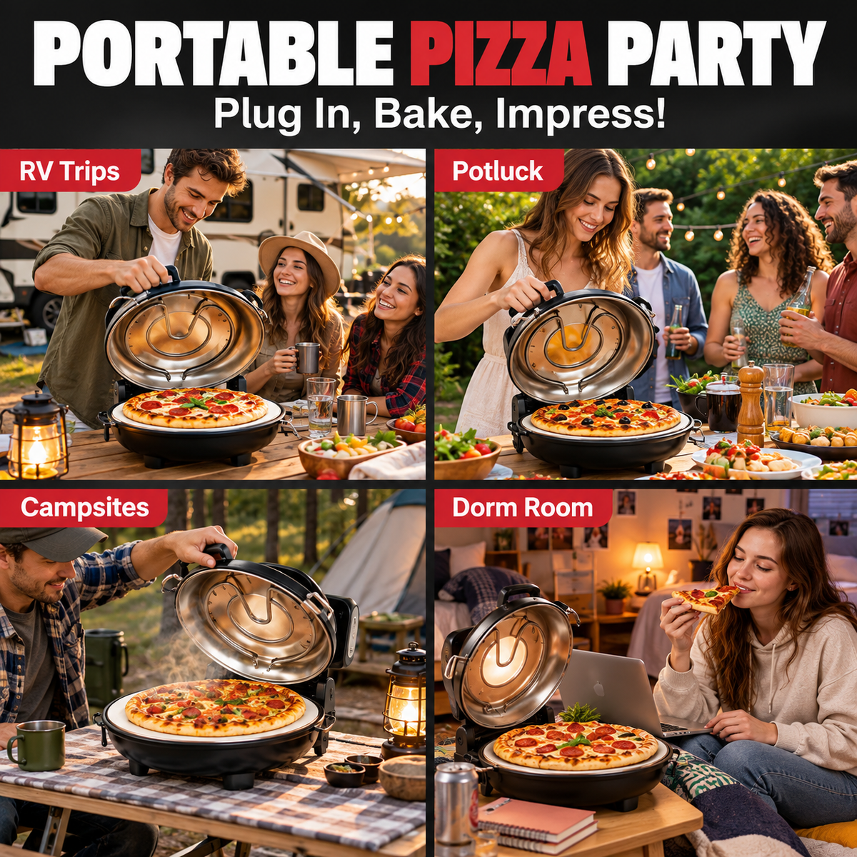 12 Inch Electric Pizza Oven with Ceramic Stone & Dual Heat Control