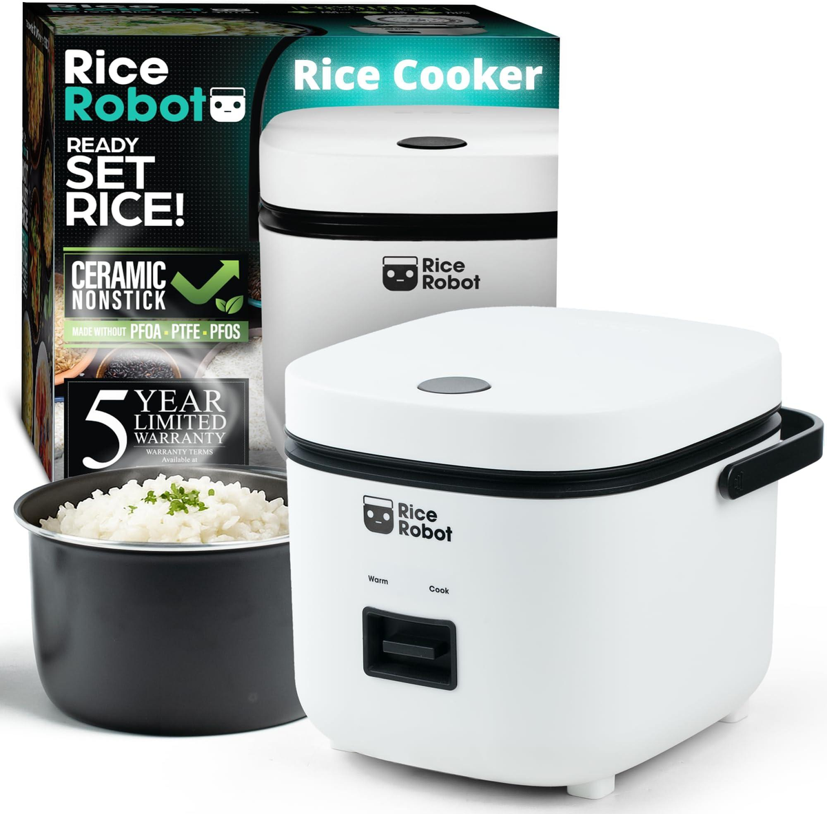Mini Rice Cooker with Ceramic Nonstick Pot & Steamer