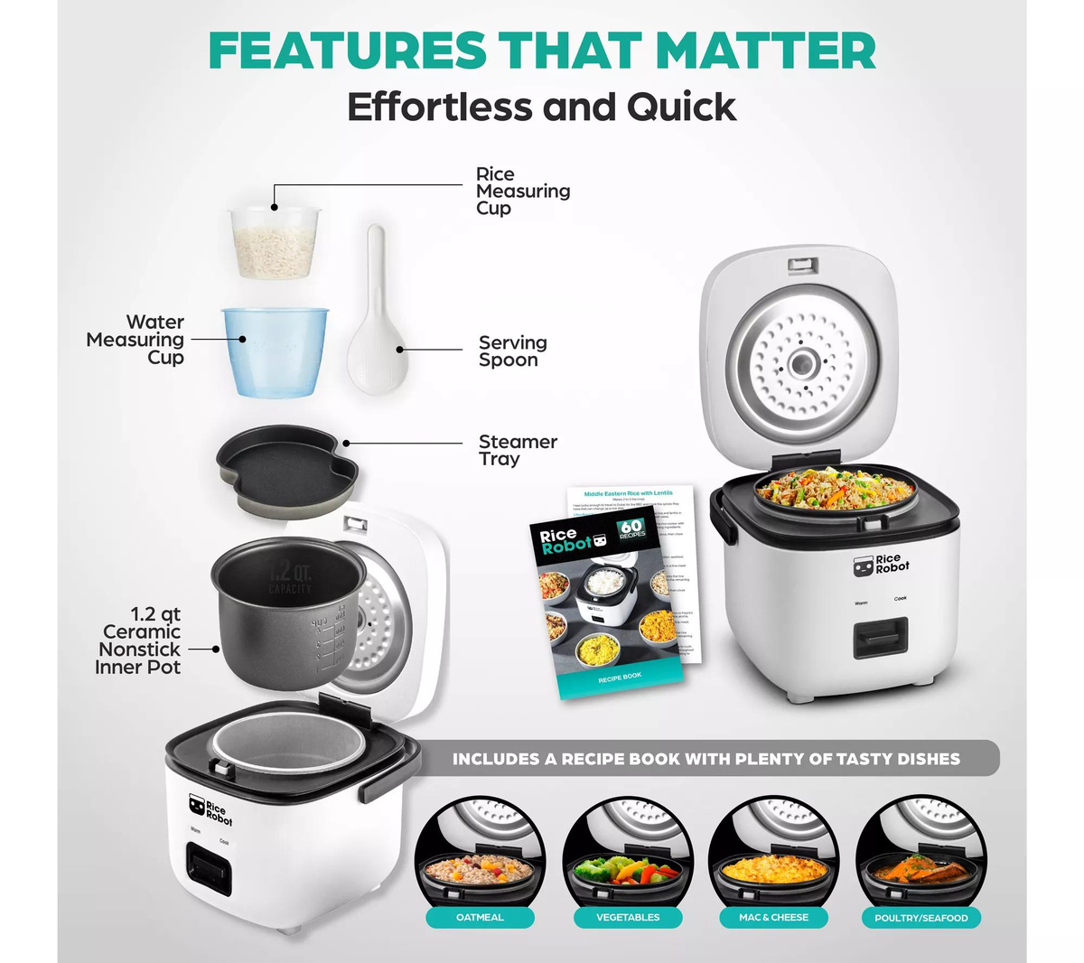 Mini Rice Cooker with Ceramic Nonstick Pot & Steamer