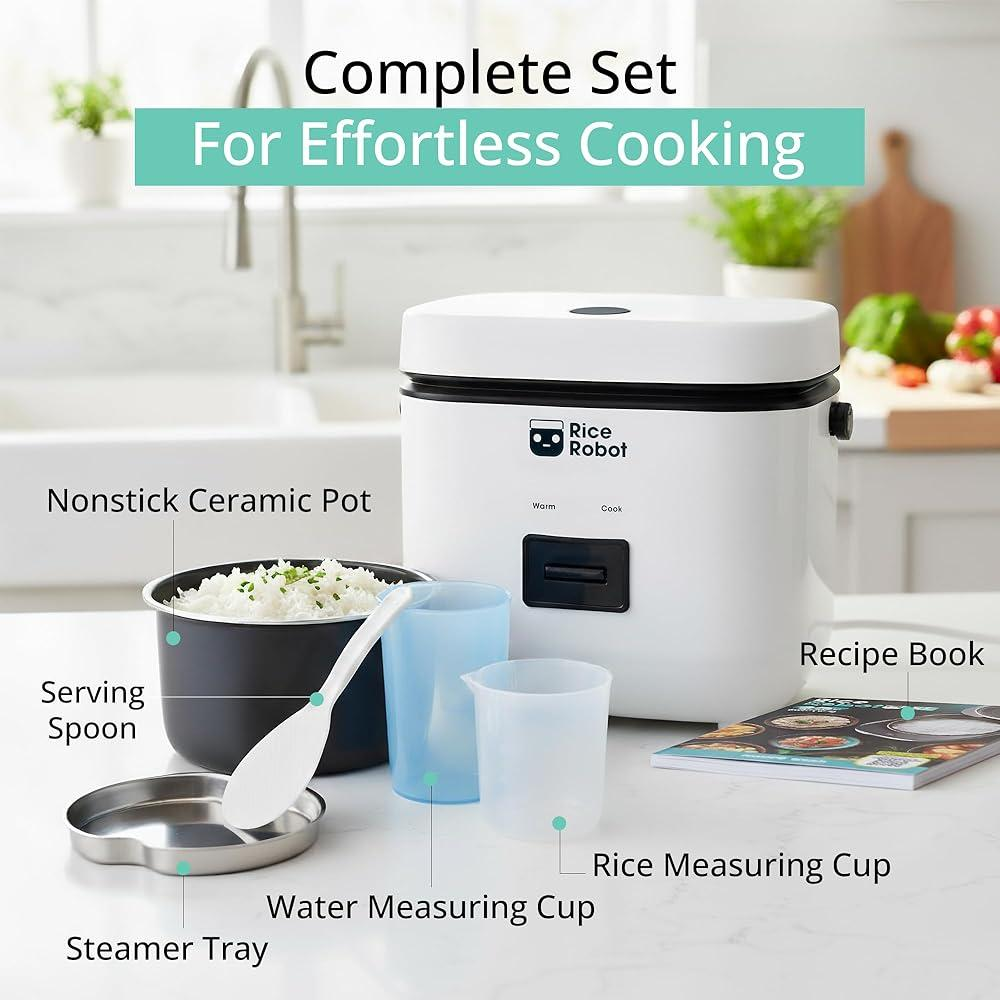 Mini Rice Cooker with Ceramic Nonstick Pot & Steamer