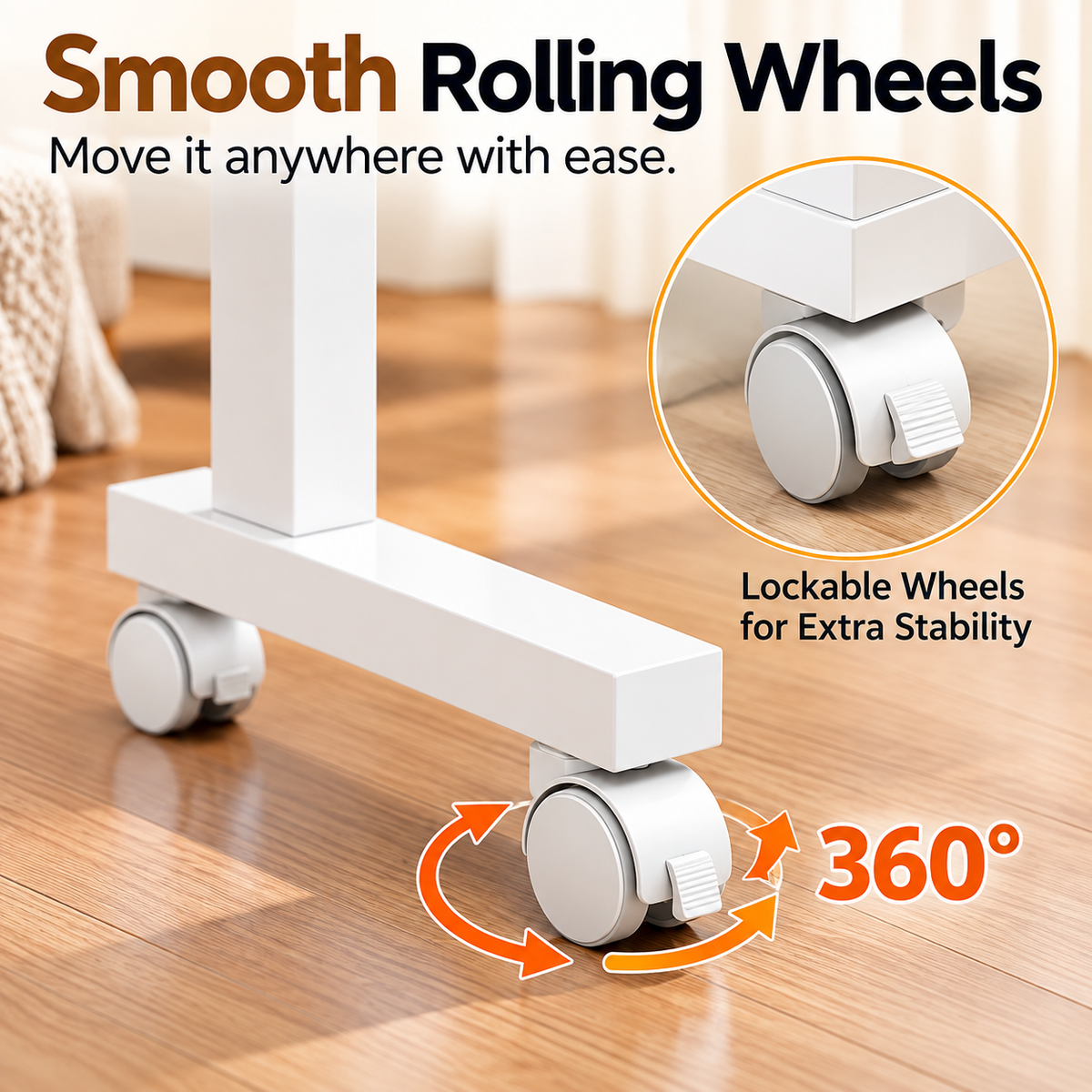 Adjustable Overbed Laptop Table with Tilting Top and Wheels