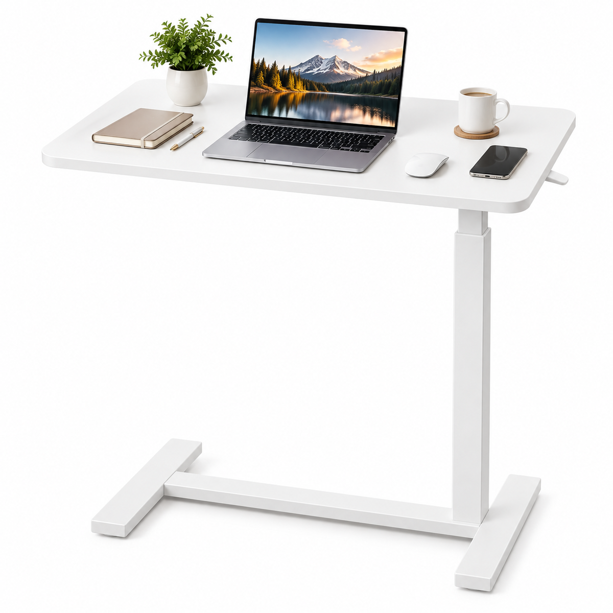 Adjustable Overbed Laptop Table with Tilting Top and Wheels