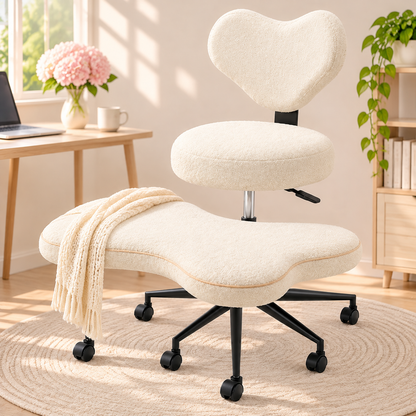 Ergonomic Cross Legged Office Chair with Adjustable Height and Soft Teddy Fabric