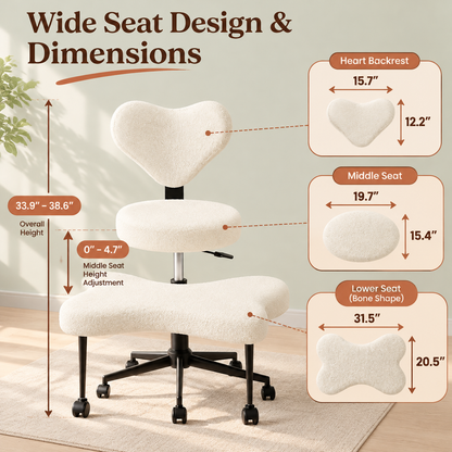 Ergonomic Cross Legged Office Chair with Adjustable Height and Soft Teddy Fabric