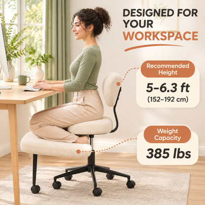 Ergonomic Cross Legged Office Chair with Adjustable Height and Soft Teddy Fabric