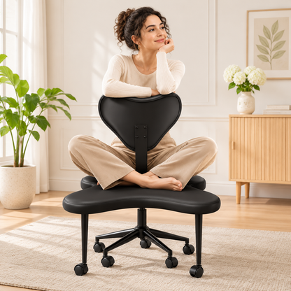 Ergonomic Cross Legged Office Chair with Adjustable Height and Soft Teddy Fabric