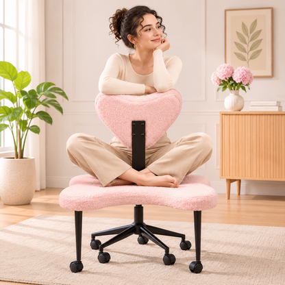 Ergonomic Cross Legged Office Chair with Adjustable Height and Soft Teddy Fabric