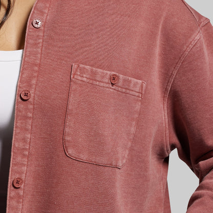 Women's Oversized Washed Button Up (Rosewood)