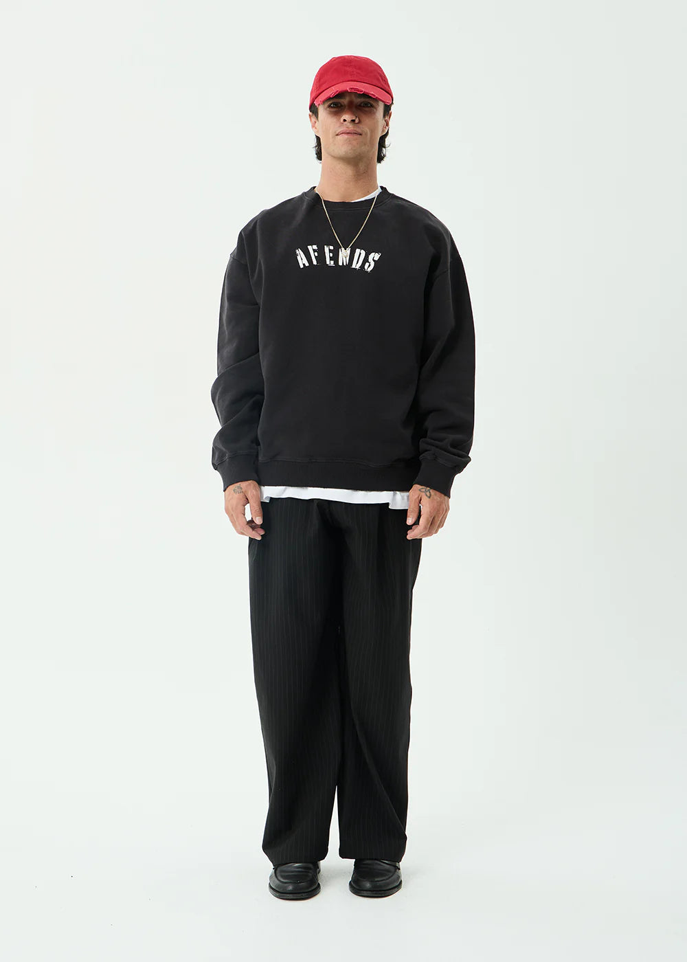AFENDS Mens Contingent - Crew Neck - Stone Black