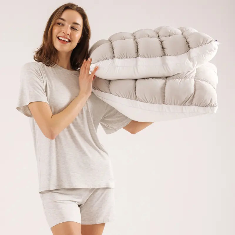 Cloud-Soft Cooling Pillow | Fluffy Puff-Grid Bed Pillow
