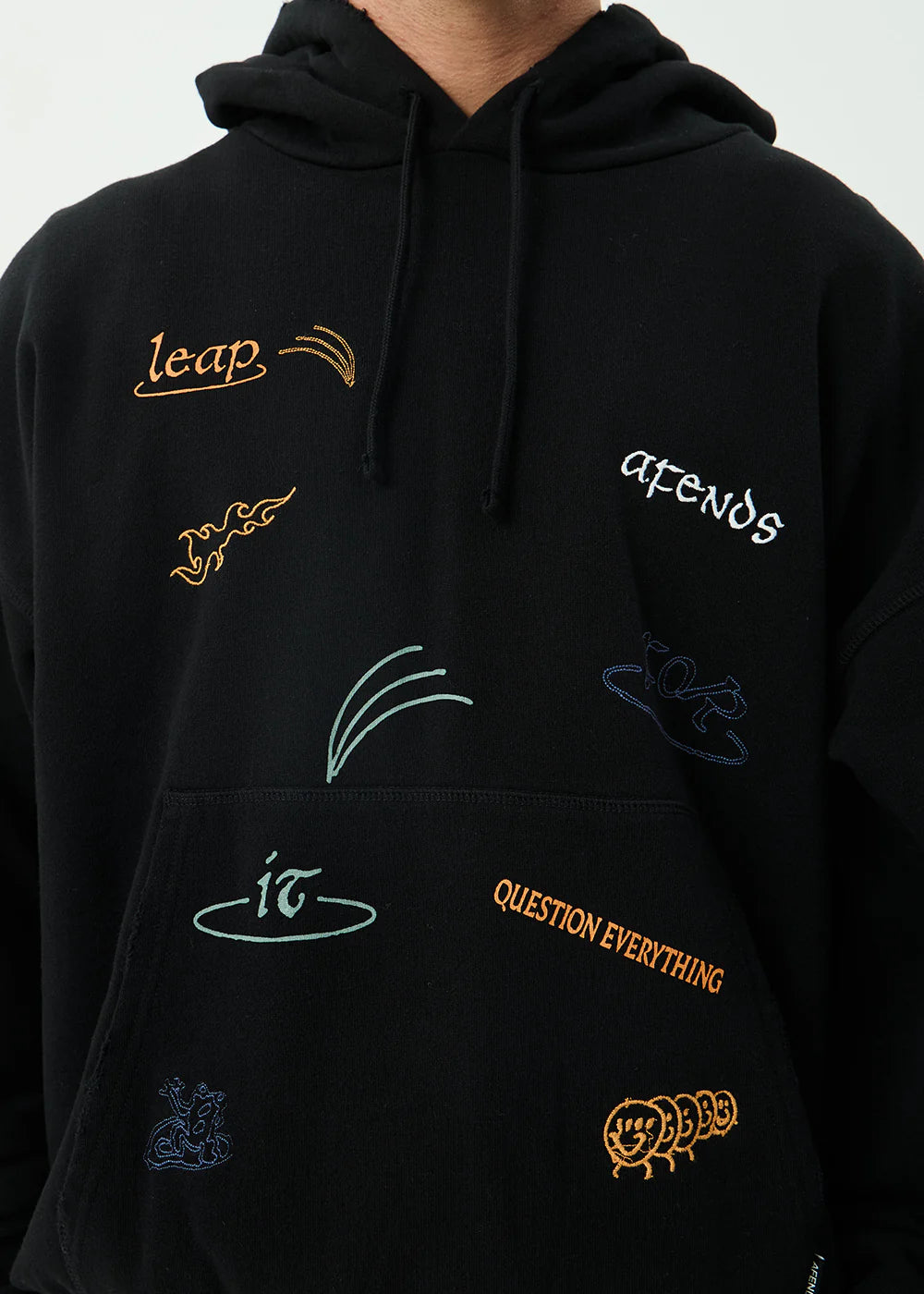 AFENDS Mens Leap - Boxy Pull On Hood - Black