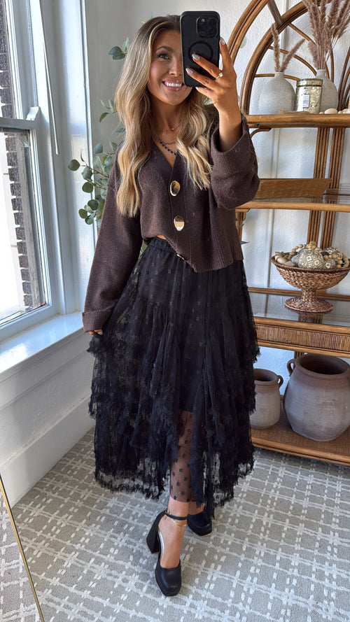 Whispering Shadows Mesh Skirt, Black