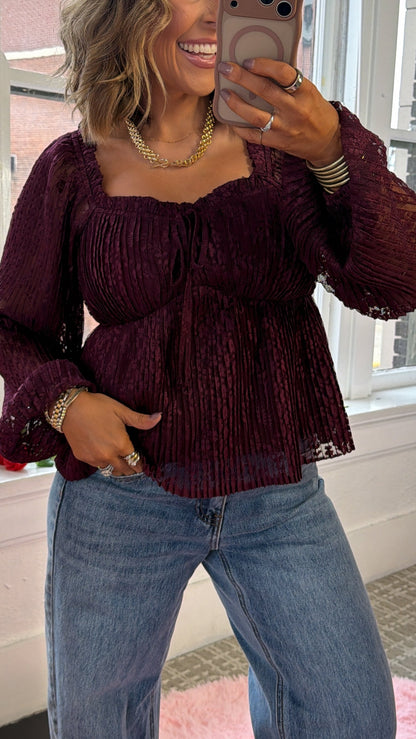 Sylvie Sweetheart Blouse, Burgundy