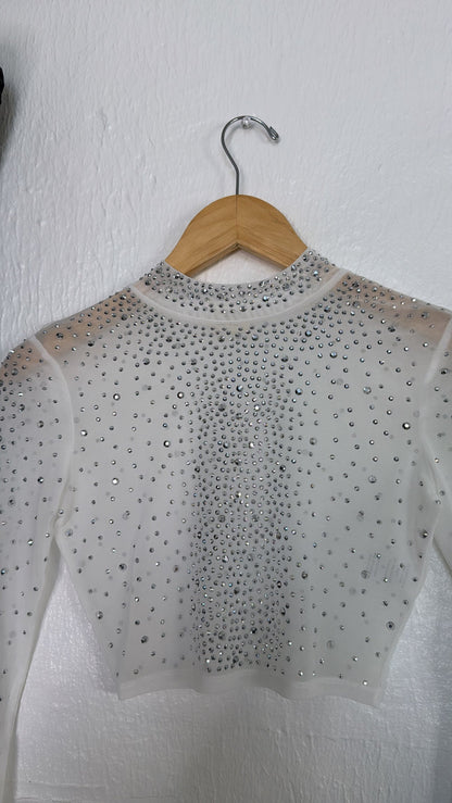 Rhinestone Crop Top, White