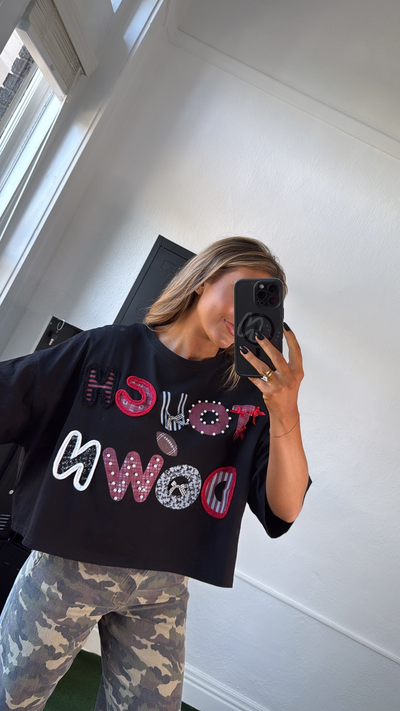 Touchdown Thread Graphic Top, Black