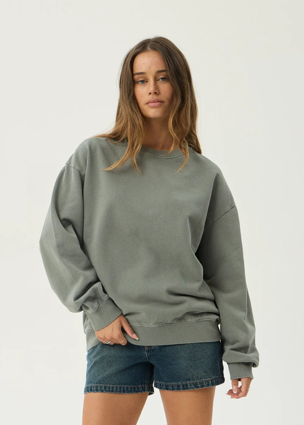 AFENDS Mens Genesis - Crew Neck - Washed Sycamore