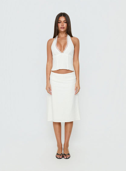 No Pressure Lace Trim Halter Top White