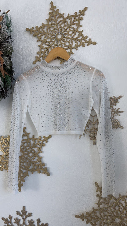 Rhinestone Crop Top, White
