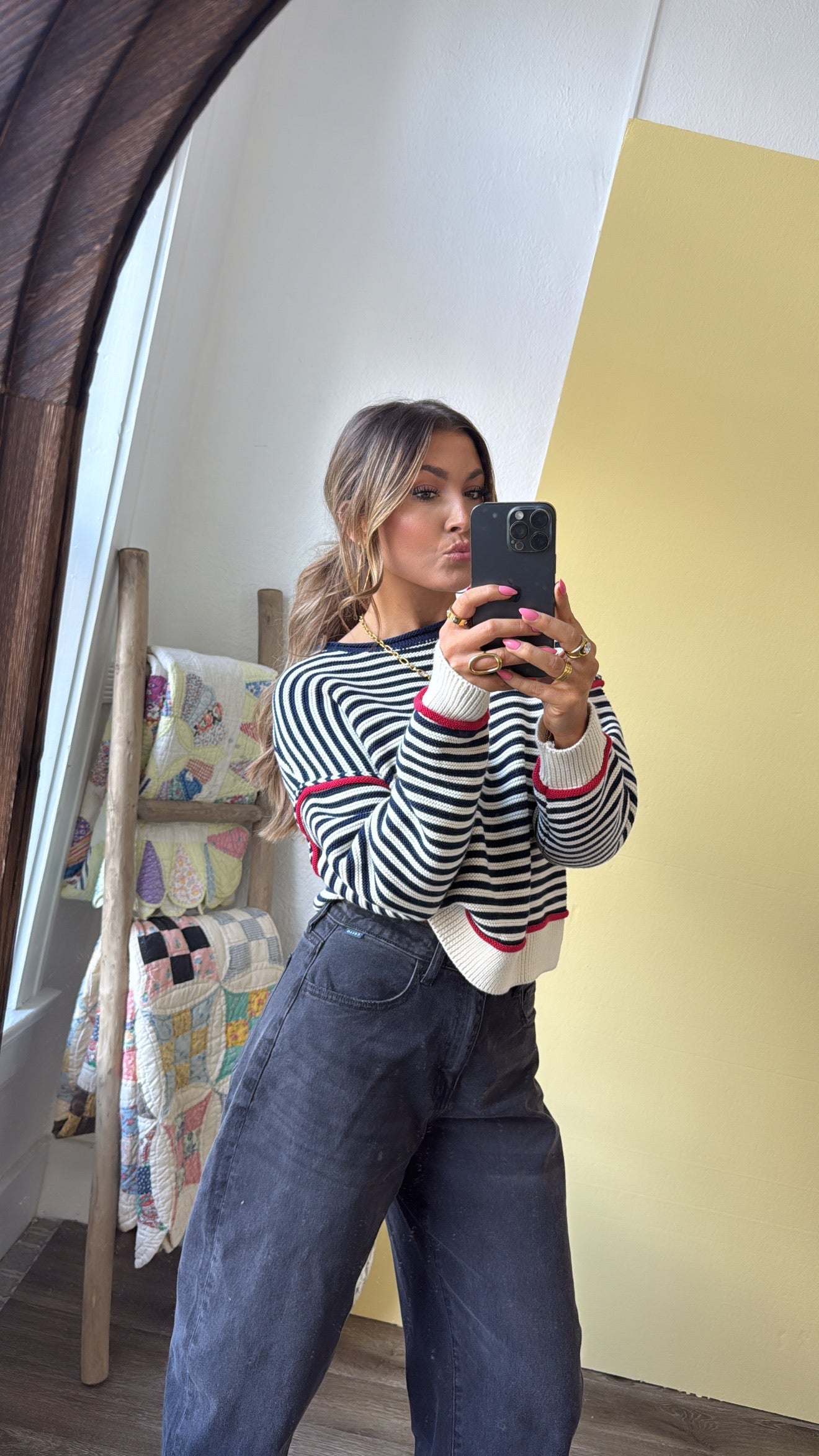 Summer Striped Sweater, Cream/Navy