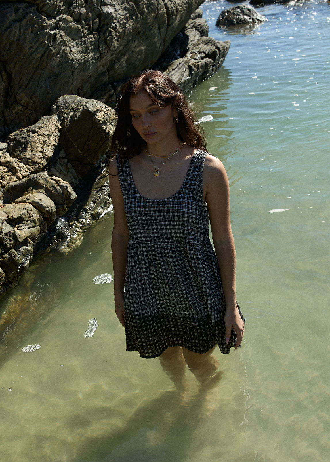 AFENDS Womens Jesse - Seersucker Mini Dress - Steel Check