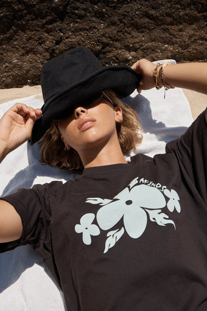 AFENDS Womens Island - Oversized Tee - Stone Black