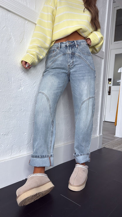 SAIGE: Studio Ready Barrel Jeans, Medium Light