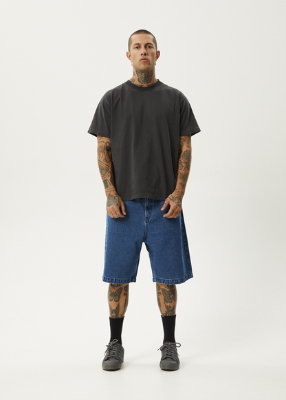 AFENDS Mens Lil C - Denim Baggy Short 22" - Authentic Blue