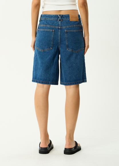 AFENDS Mens Lil C - Denim Baggy Short 22" - Authentic Blue