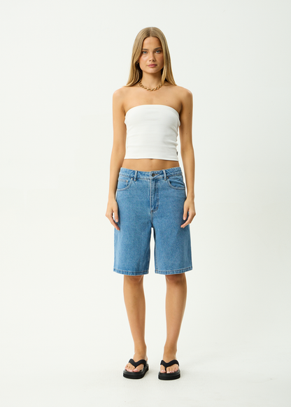 AFENDS Mens Lil C - Denim Baggy Short 22" - Worn Blue