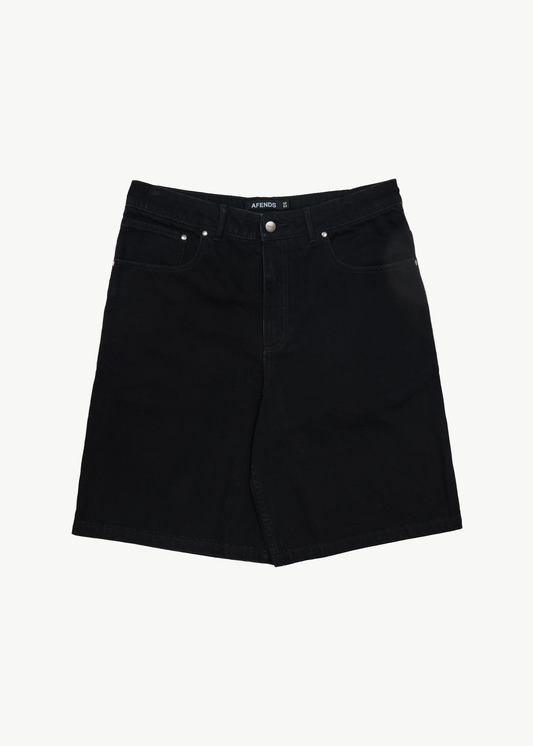 AFENDS Mens Lil C - Denim Baggy Short 22" - Washed Black