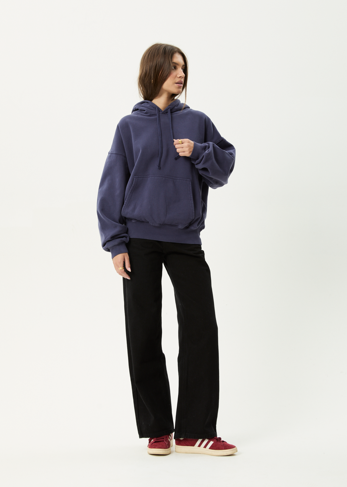 AFENDS Mens Genesis - Boxy Hoodie - Washed Deep Sea