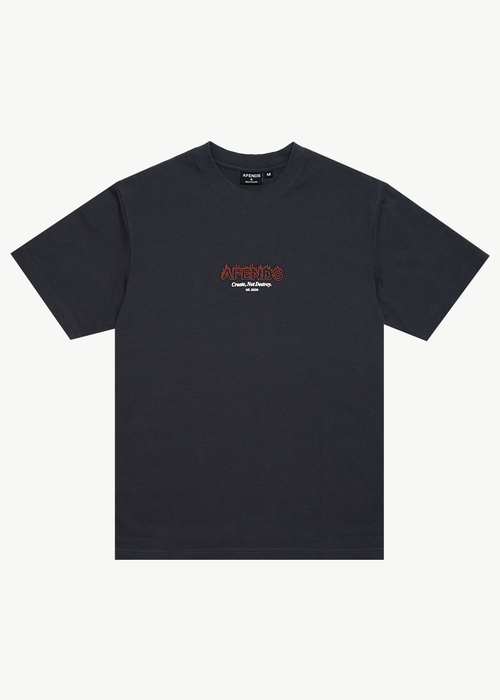 AFENDS Mens Ember - Retro Tee - Charcoal