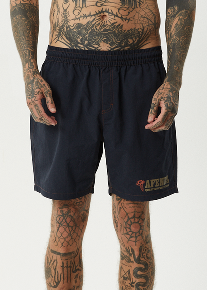 AFENDS Mens Nuts N Bolts - Baywatch Swim Short 18" - Deep Sea