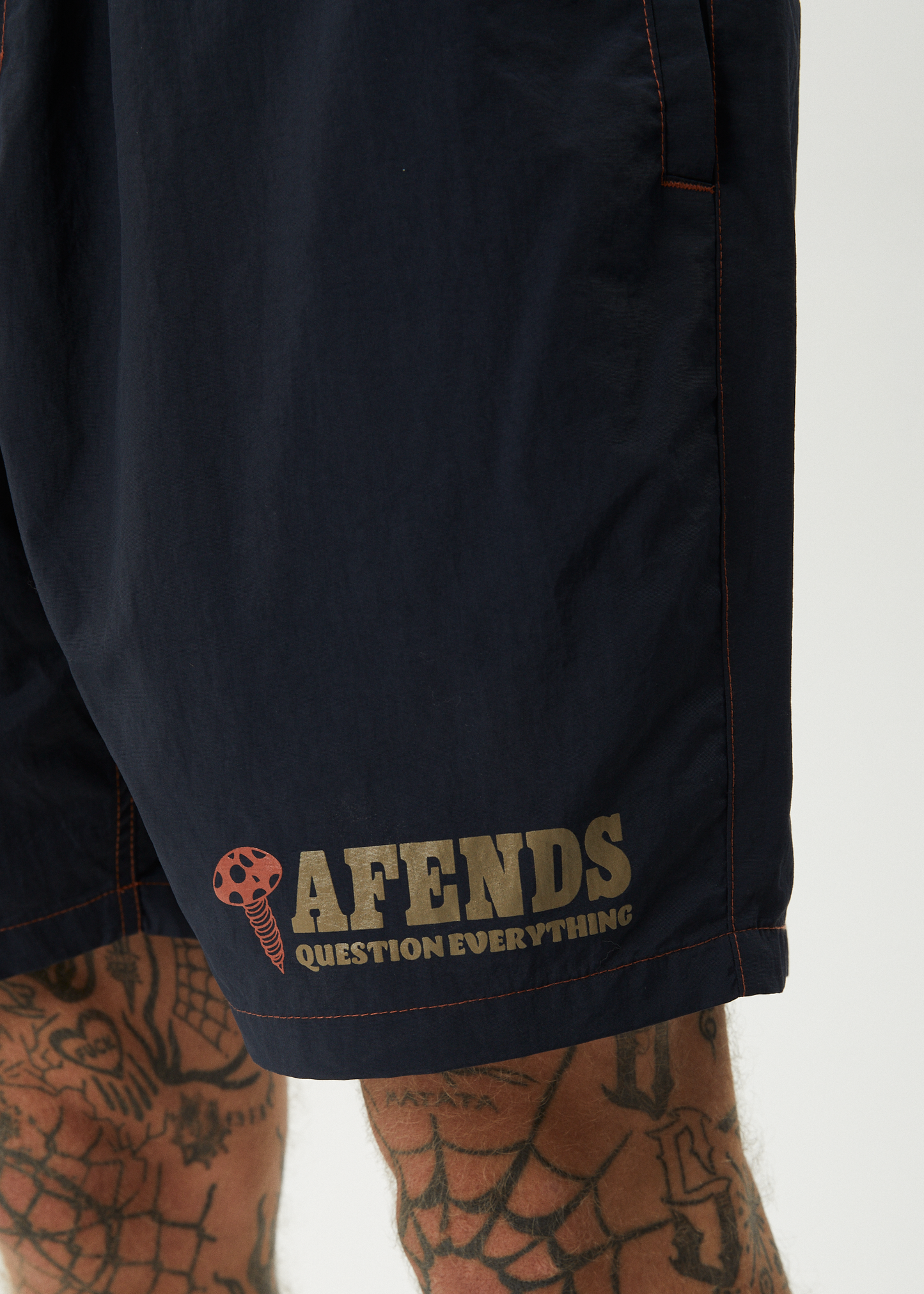 AFENDS Mens Nuts N Bolts - Baywatch Swim Short 18" - Deep Sea