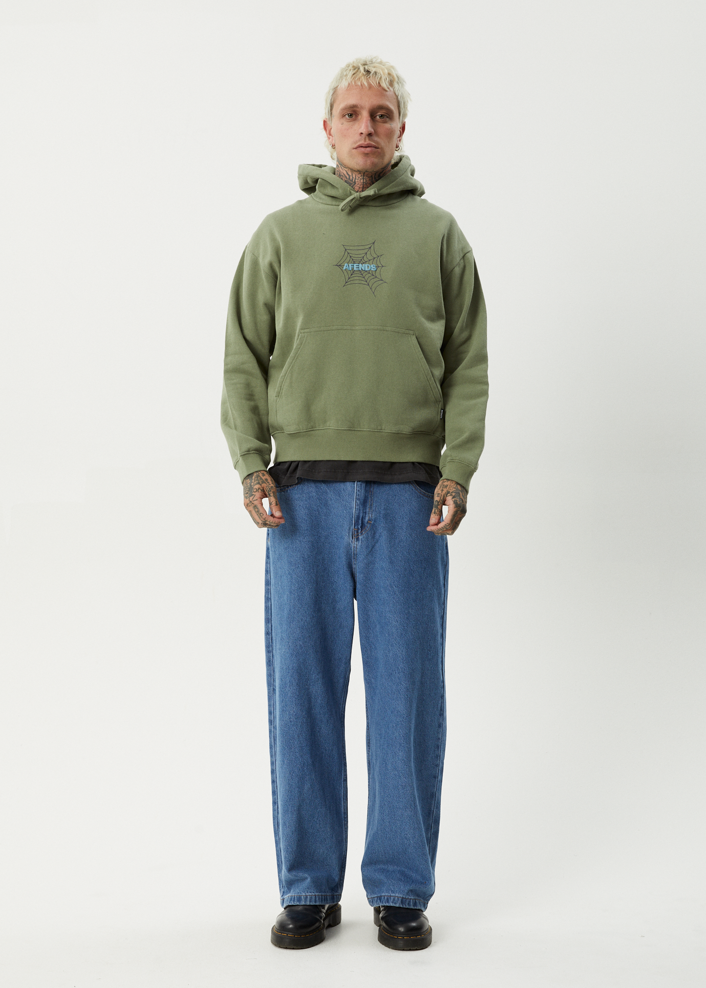 AFENDS Mens Webhead - Hoodie - Oil Green