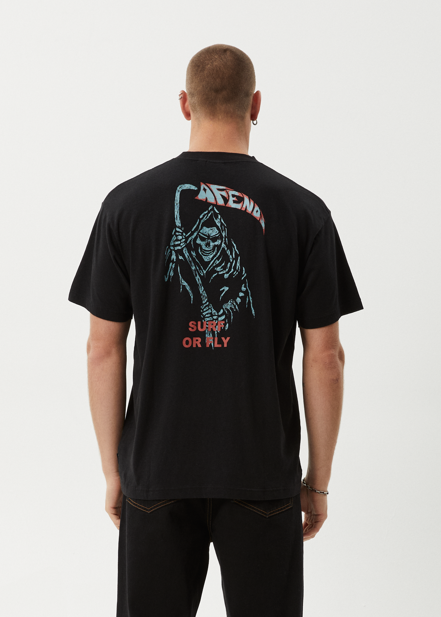 AFENDS Mens Surf Or Fly - Boxy Tee - Black