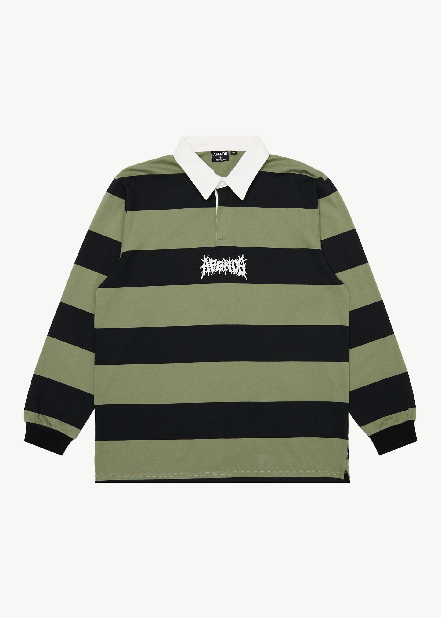 AFENDS Mens Mental - Rugby Long Sleeve Tee - Oil Green