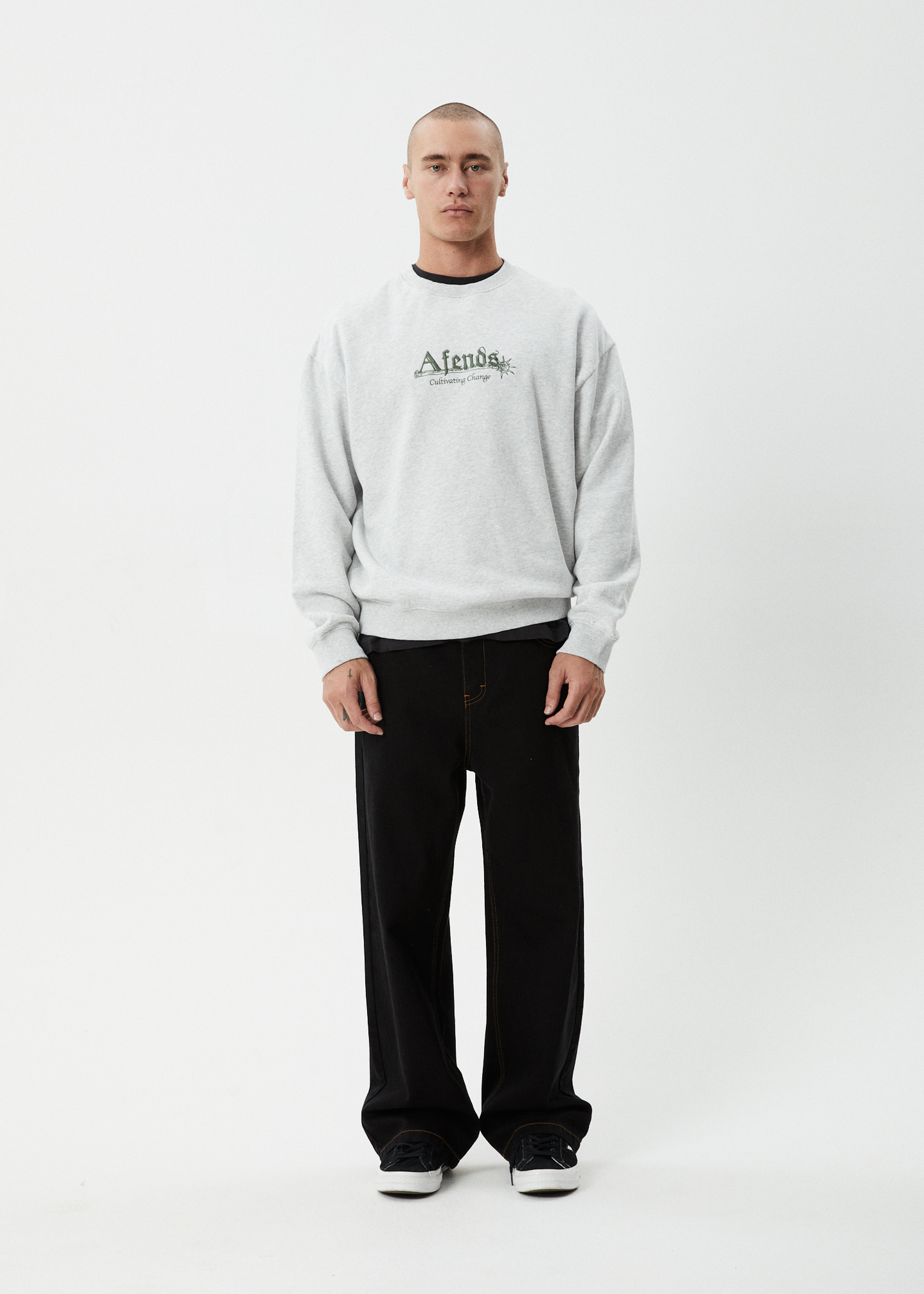 AFENDS Mens Mace - Crew Neck Jumper - Grey Marle