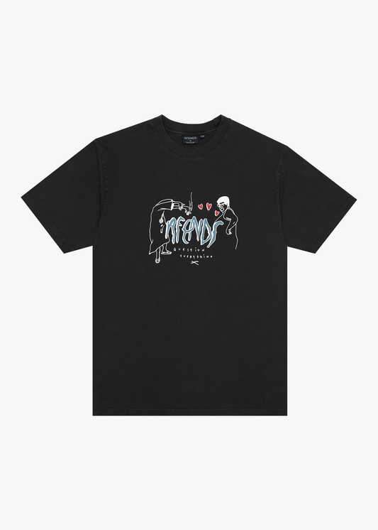 AFENDS Mens Torched - Retro Tee - Stone Black