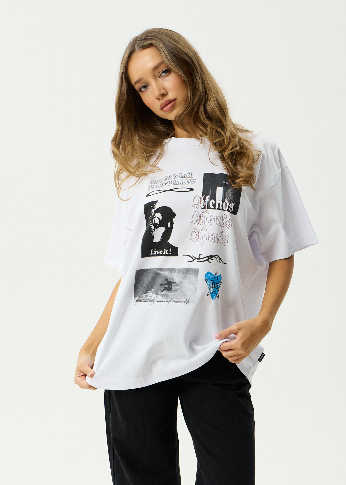 AFENDS Mens Never Last - Heavyweight Boxy Tee - White